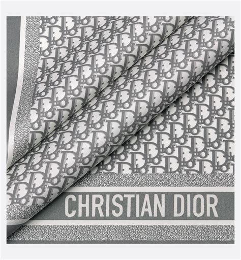 Dior Oblique Diortwin 70 Square Scarf Gray Silk Twill 